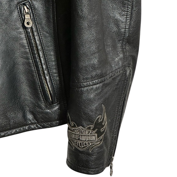 Harley Davidson Authentic Black Leather Studded Flame Bar & Shield Moto Jacket - Picture 10 of 16